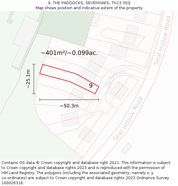 9, THE PADDOCKS, SEVENOAKS, TN13 3SQ: Plot and title map