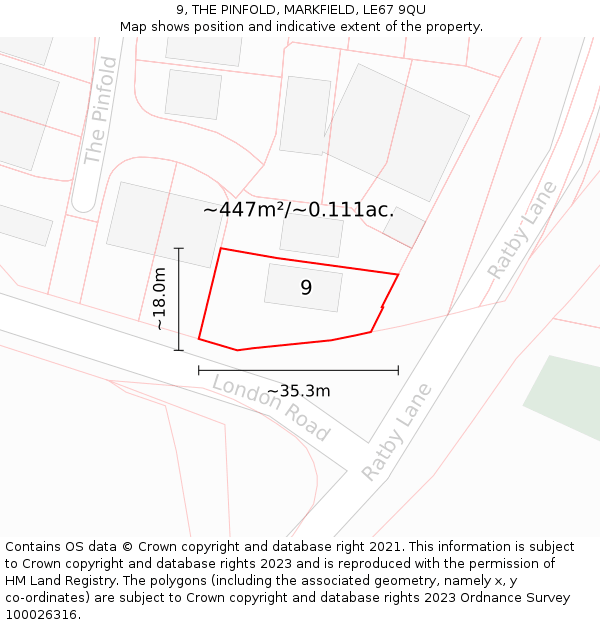 9, THE PINFOLD, MARKFIELD, LE67 9QU: Plot and title map