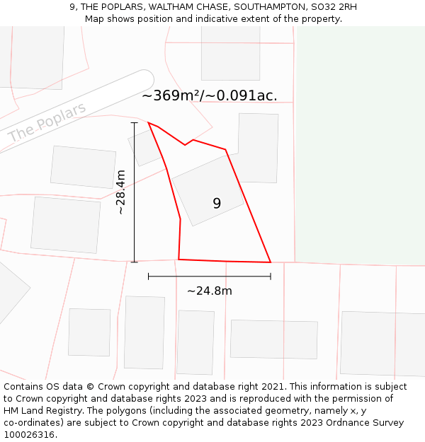 9, THE POPLARS, WALTHAM CHASE, SOUTHAMPTON, SO32 2RH: Plot and title map