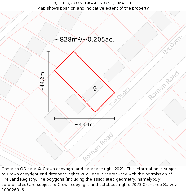 9, THE QUORN, INGATESTONE, CM4 9HE: Plot and title map