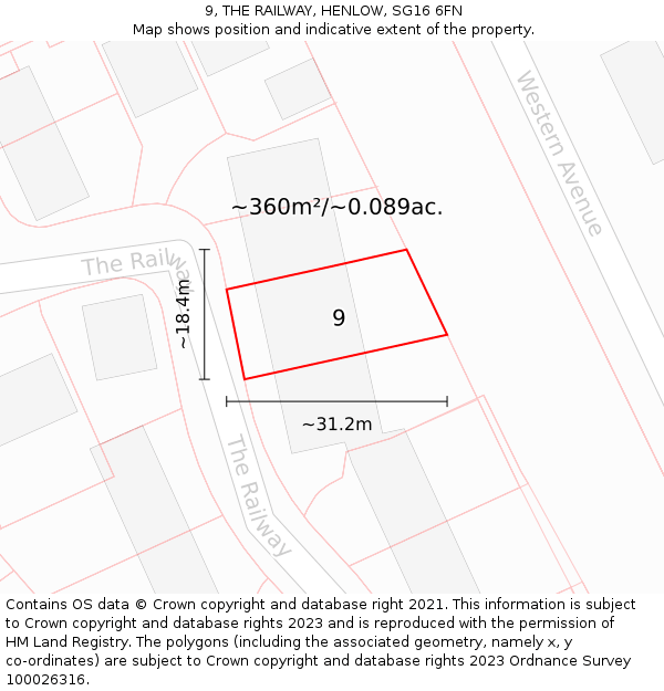 9, THE RAILWAY, HENLOW, SG16 6FN: Plot and title map