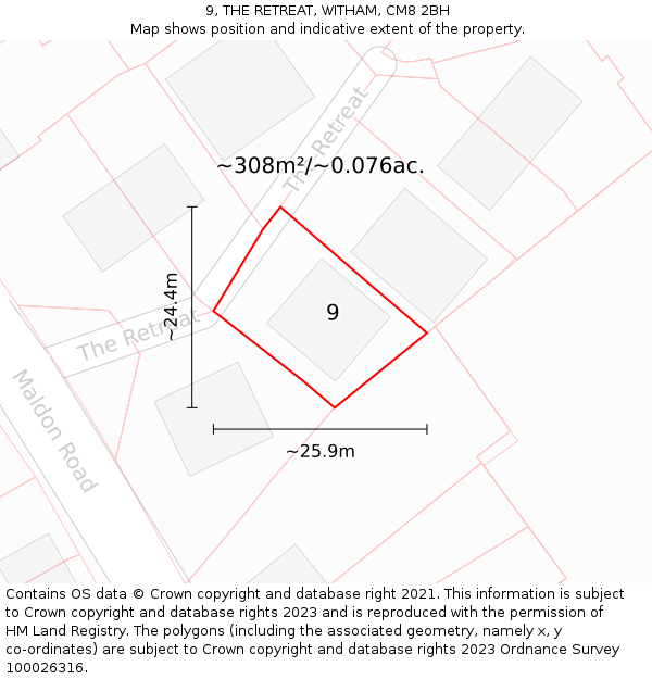 9, THE RETREAT, WITHAM, CM8 2BH: Plot and title map