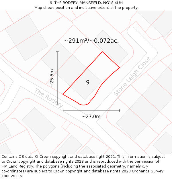 9, THE RODERY, MANSFIELD, NG18 4UH: Plot and title map