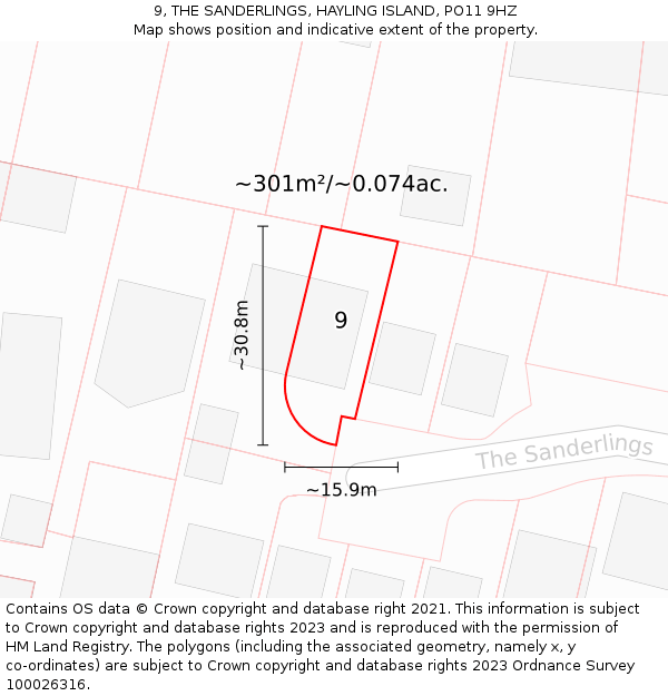 9, THE SANDERLINGS, HAYLING ISLAND, PO11 9HZ: Plot and title map