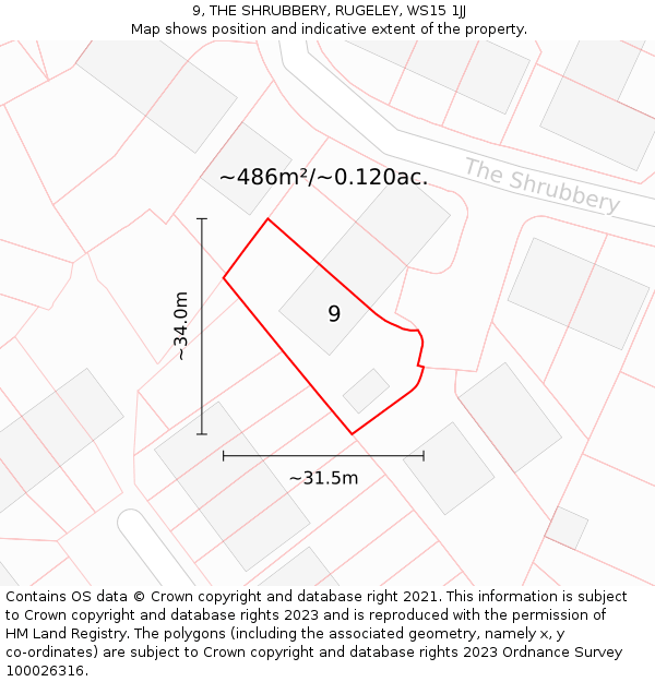 9, THE SHRUBBERY, RUGELEY, WS15 1JJ: Plot and title map