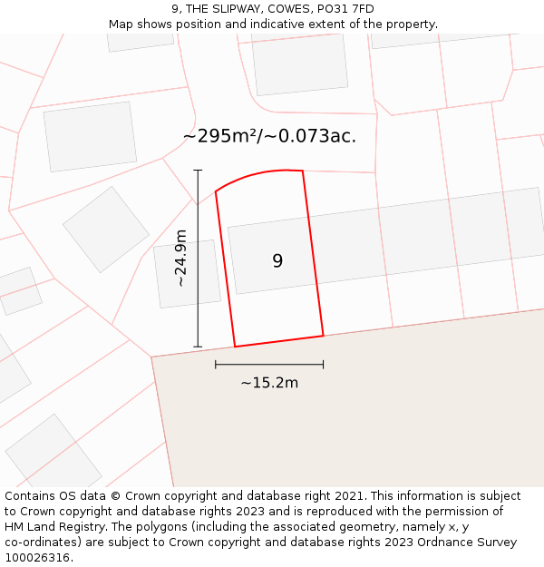 9, THE SLIPWAY, COWES, PO31 7FD: Plot and title map