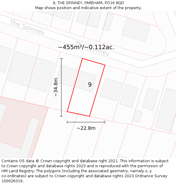 9, THE SPINNEY, FAREHAM, PO16 8QD: Plot and title map