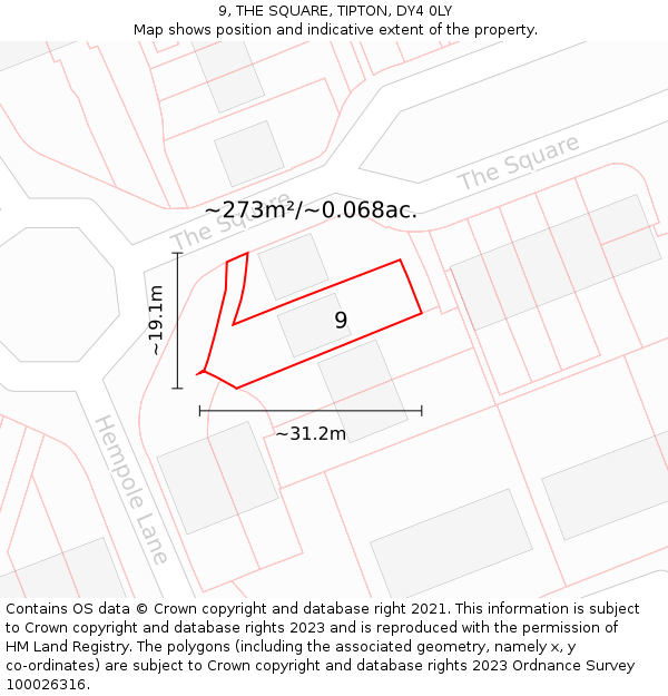 9, THE SQUARE, TIPTON, DY4 0LY: Plot and title map