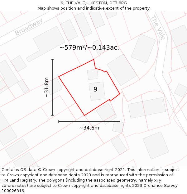 9, THE VALE, ILKESTON, DE7 8PG: Plot and title map