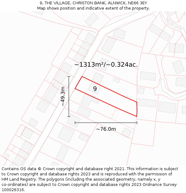 9, THE VILLAGE, CHRISTON BANK, ALNWICK, NE66 3EY: Plot and title map