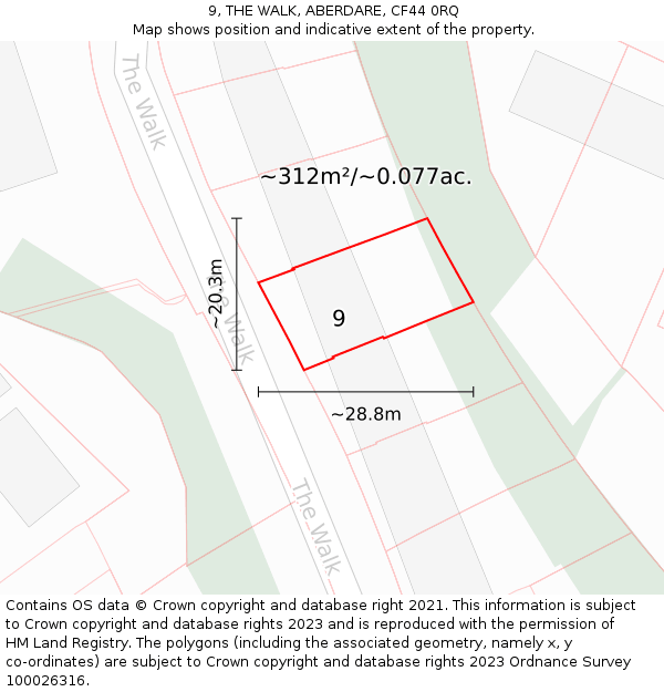 9, THE WALK, ABERDARE, CF44 0RQ: Plot and title map