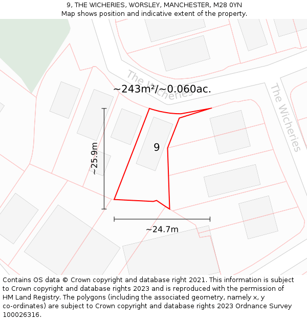 9, THE WICHERIES, WORSLEY, MANCHESTER, M28 0YN: Plot and title map