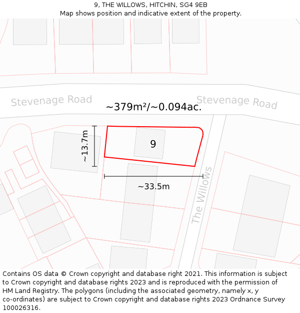 9, THE WILLOWS, HITCHIN, SG4 9EB: Plot and title map