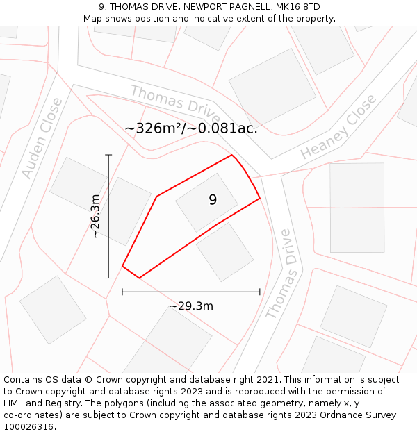 9, THOMAS DRIVE, NEWPORT PAGNELL, MK16 8TD: Plot and title map