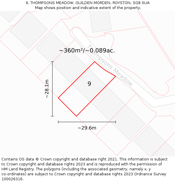 9, THOMPSONS MEADOW, GUILDEN MORDEN, ROYSTON, SG8 0UA: Plot and title map