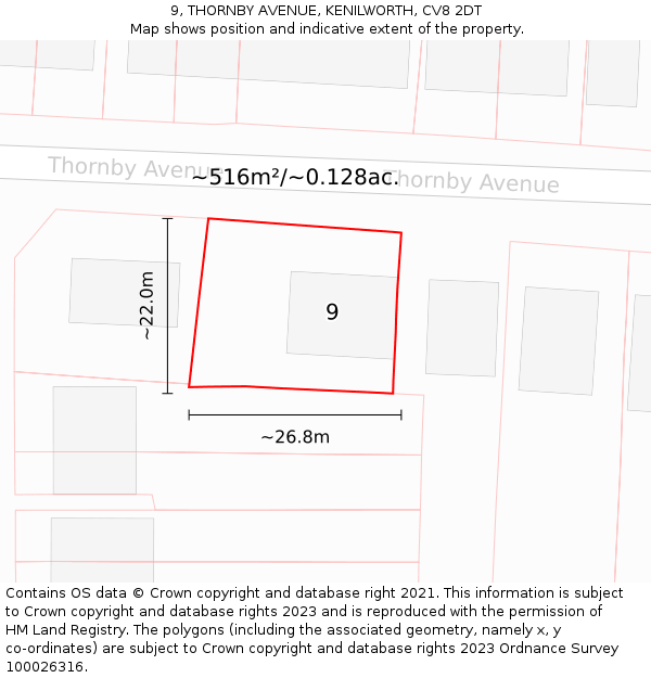 9, THORNBY AVENUE, KENILWORTH, CV8 2DT: Plot and title map