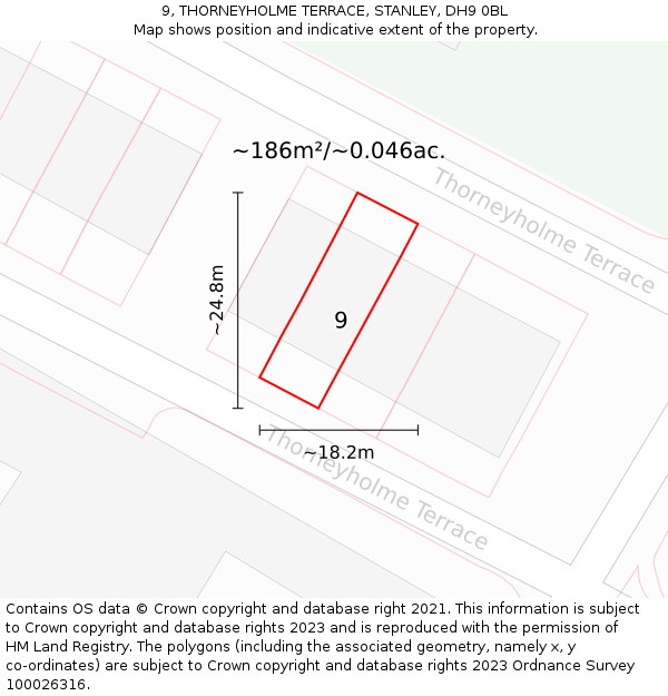 9, THORNEYHOLME TERRACE, STANLEY, DH9 0BL: Plot and title map
