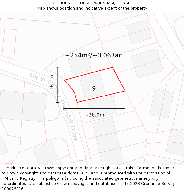 9, THORNHILL DRIVE, WREXHAM, LL14 4JE: Plot and title map