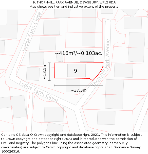 9, THORNHILL PARK AVENUE, DEWSBURY, WF12 0DA: Plot and title map