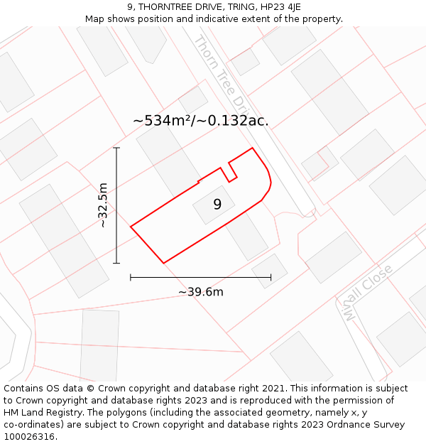 9, THORNTREE DRIVE, TRING, HP23 4JE: Plot and title map