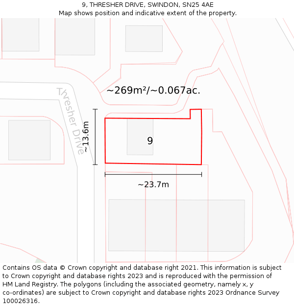 9, THRESHER DRIVE, SWINDON, SN25 4AE: Plot and title map