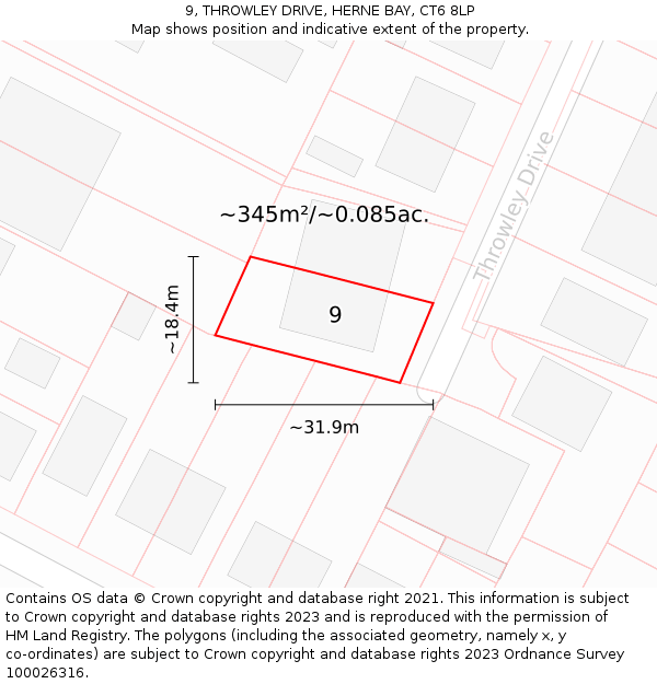 9, THROWLEY DRIVE, HERNE BAY, CT6 8LP: Plot and title map