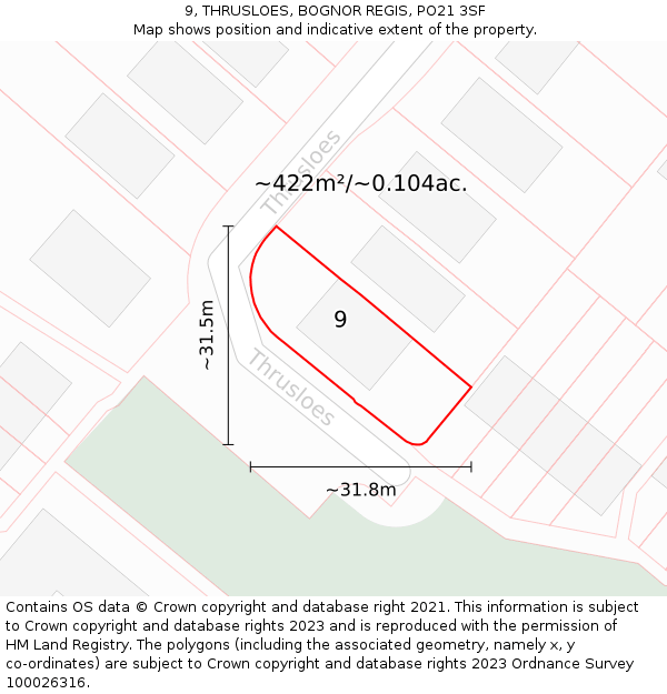 9, THRUSLOES, BOGNOR REGIS, PO21 3SF: Plot and title map