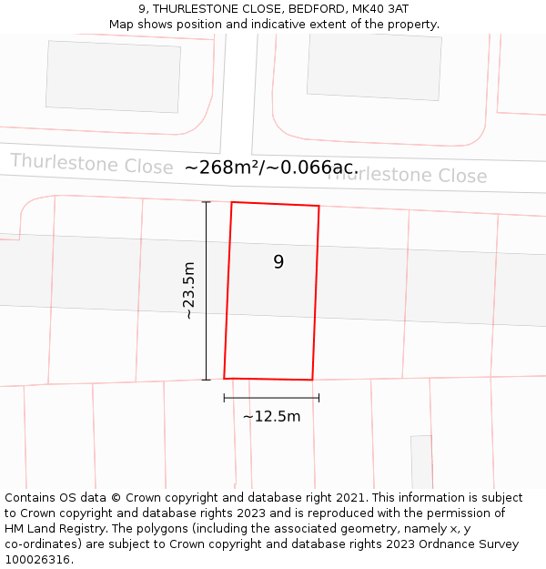 9, THURLESTONE CLOSE, BEDFORD, MK40 3AT: Plot and title map