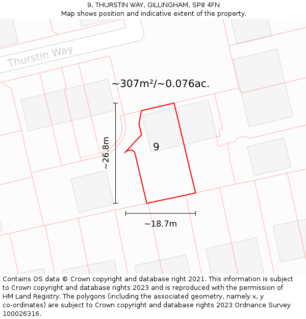 9, THURSTIN WAY, GILLINGHAM, SP8 4FN: Plot and title map