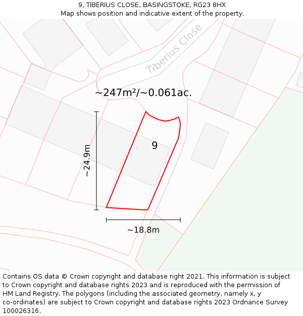 9, TIBERIUS CLOSE, BASINGSTOKE, RG23 8HX: Plot and title map