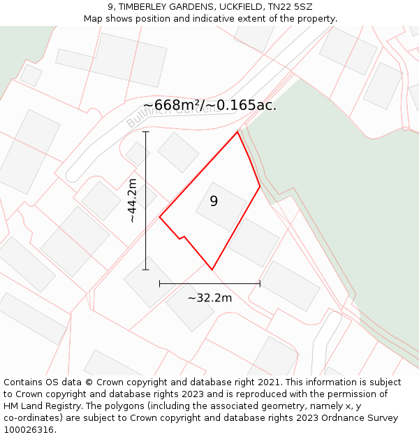9, TIMBERLEY GARDENS, UCKFIELD, TN22 5SZ: Plot and title map