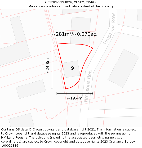 9, TIMPSONS ROW, OLNEY, MK46 4JJ: Plot and title map