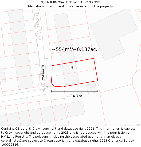 9, TINTERN WAY, BEDWORTH, CV12 9SS: Plot and title map