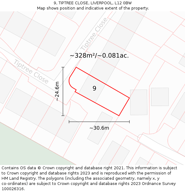 9, TIPTREE CLOSE, LIVERPOOL, L12 0BW: Plot and title map