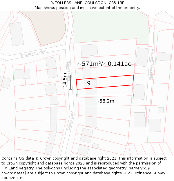 9, TOLLERS LANE, COULSDON, CR5 1BE: Plot and title map