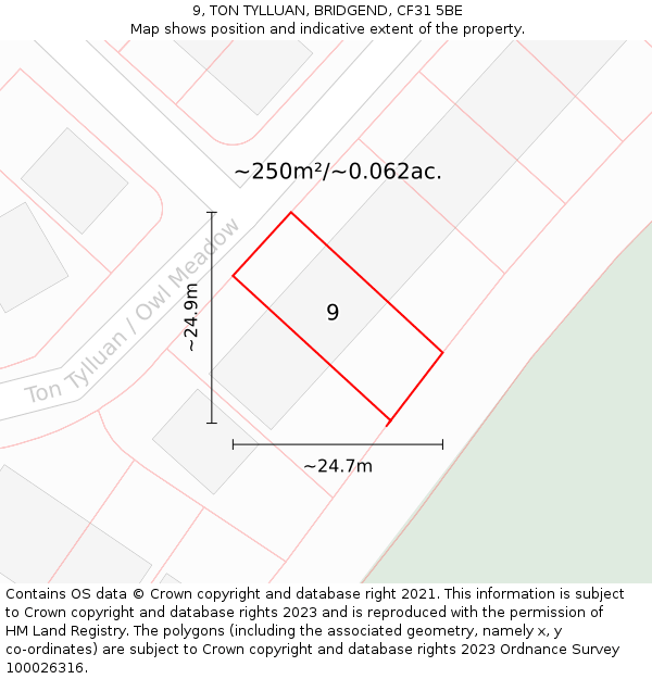 9, TON TYLLUAN, BRIDGEND, CF31 5BE: Plot and title map