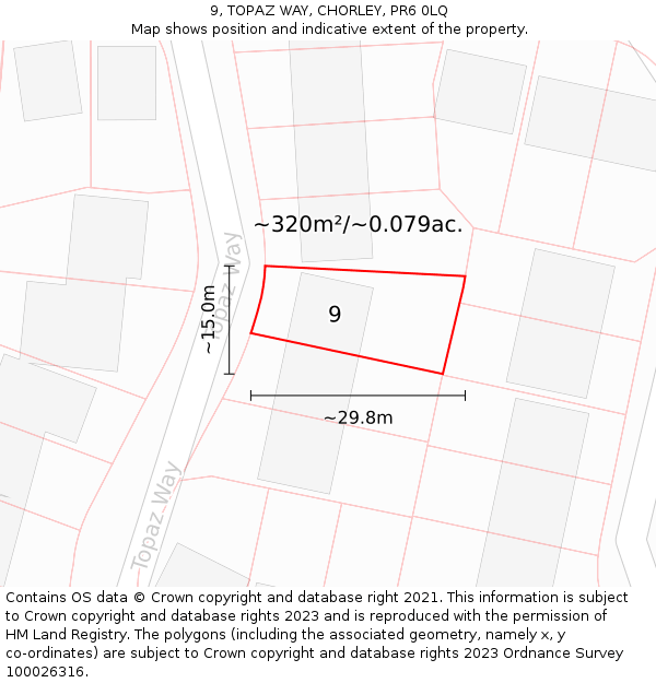 9, TOPAZ WAY, CHORLEY, PR6 0LQ: Plot and title map