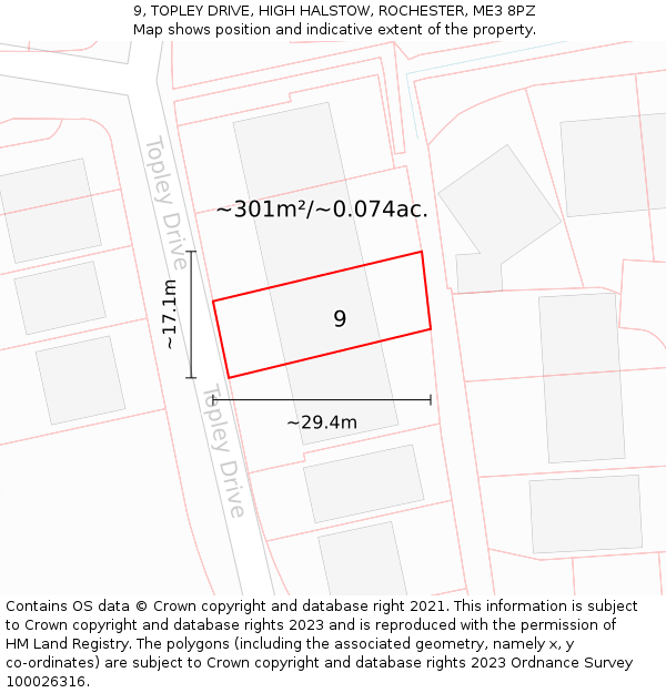 9, TOPLEY DRIVE, HIGH HALSTOW, ROCHESTER, ME3 8PZ: Plot and title map