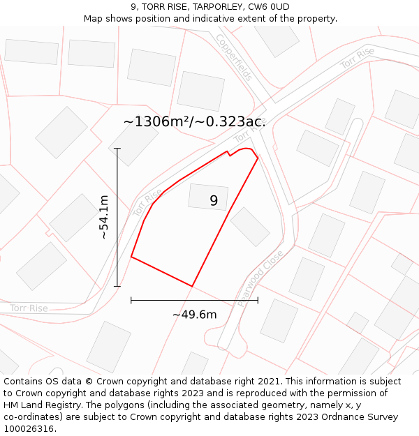 9, TORR RISE, TARPORLEY, CW6 0UD: Plot and title map