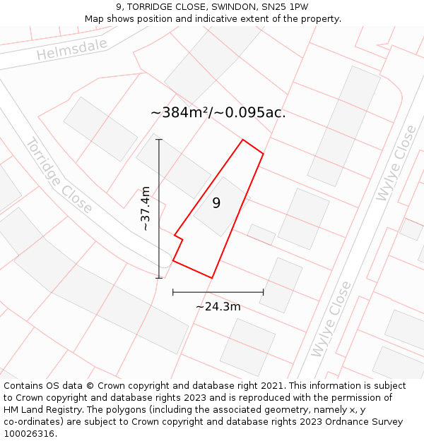 9, TORRIDGE CLOSE, SWINDON, SN25 1PW: Plot and title map