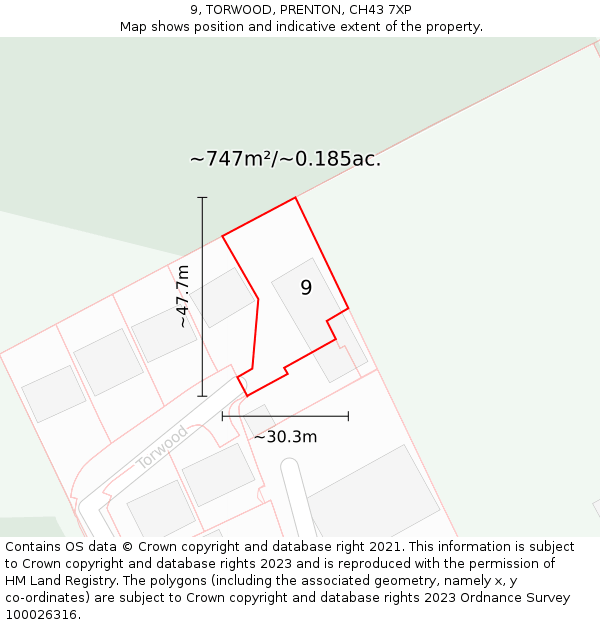 9, TORWOOD, PRENTON, CH43 7XP: Plot and title map