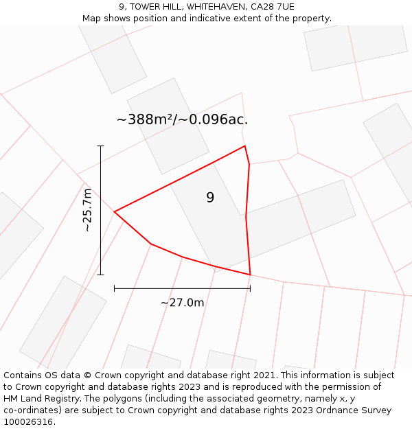 9, TOWER HILL, WHITEHAVEN, CA28 7UE: Plot and title map