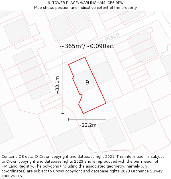 9, TOWER PLACE, WARLINGHAM, CR6 9PW: Plot and title map