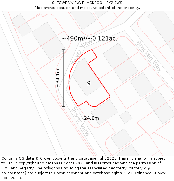 9, TOWER VIEW, BLACKPOOL, FY2 0WS: Plot and title map