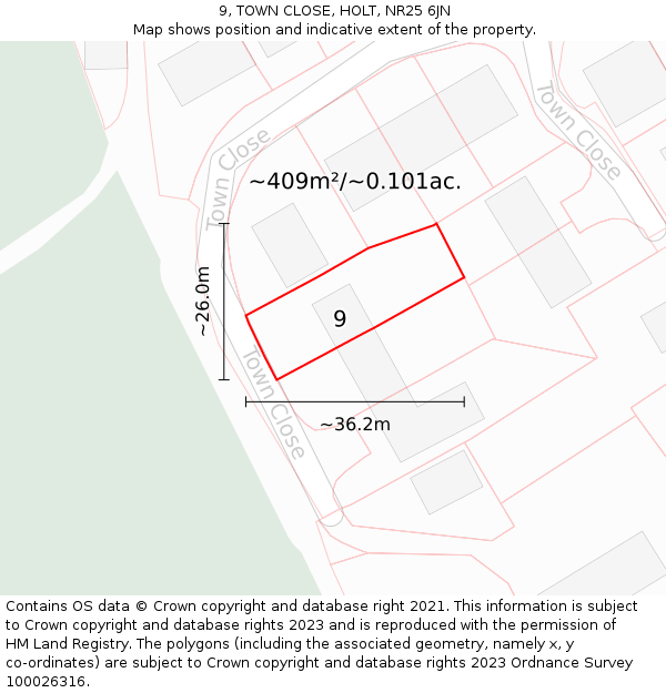 9, TOWN CLOSE, HOLT, NR25 6JN: Plot and title map