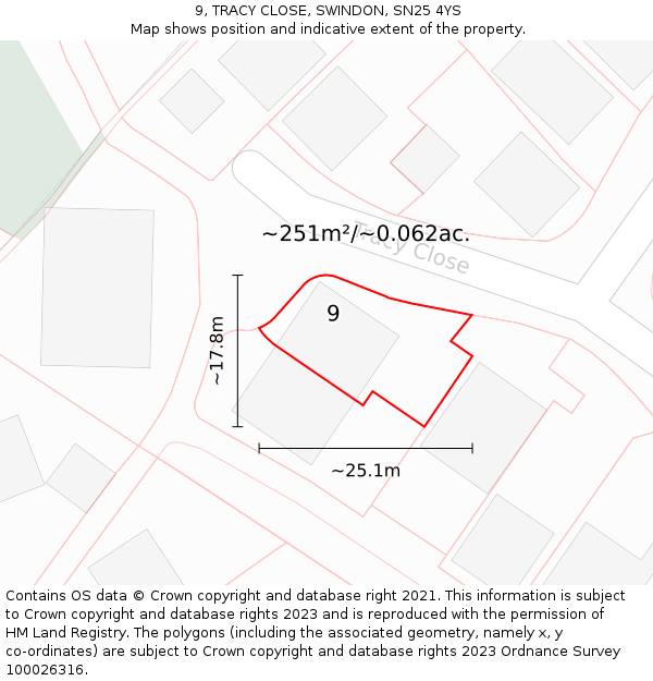 9, TRACY CLOSE, SWINDON, SN25 4YS: Plot and title map
