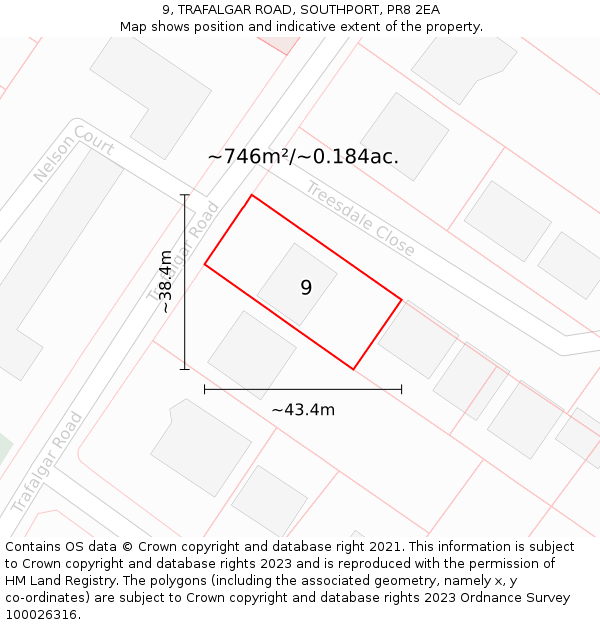 9, TRAFALGAR ROAD, SOUTHPORT, PR8 2EA: Plot and title map