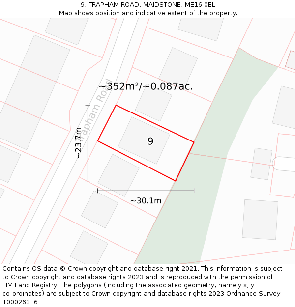 9, TRAPHAM ROAD, MAIDSTONE, ME16 0EL: Plot and title map