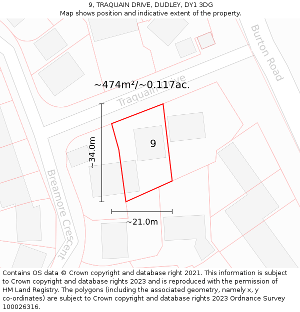 9, TRAQUAIN DRIVE, DUDLEY, DY1 3DG: Plot and title map