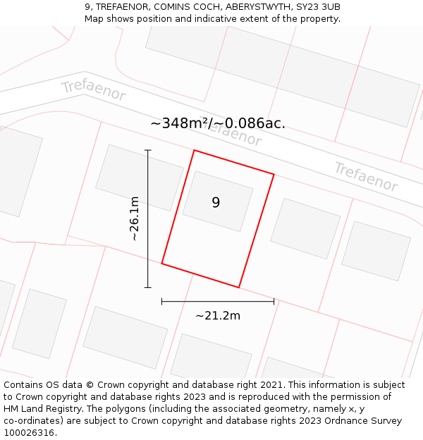 9, TREFAENOR, COMINS COCH, ABERYSTWYTH, SY23 3UB: Plot and title map